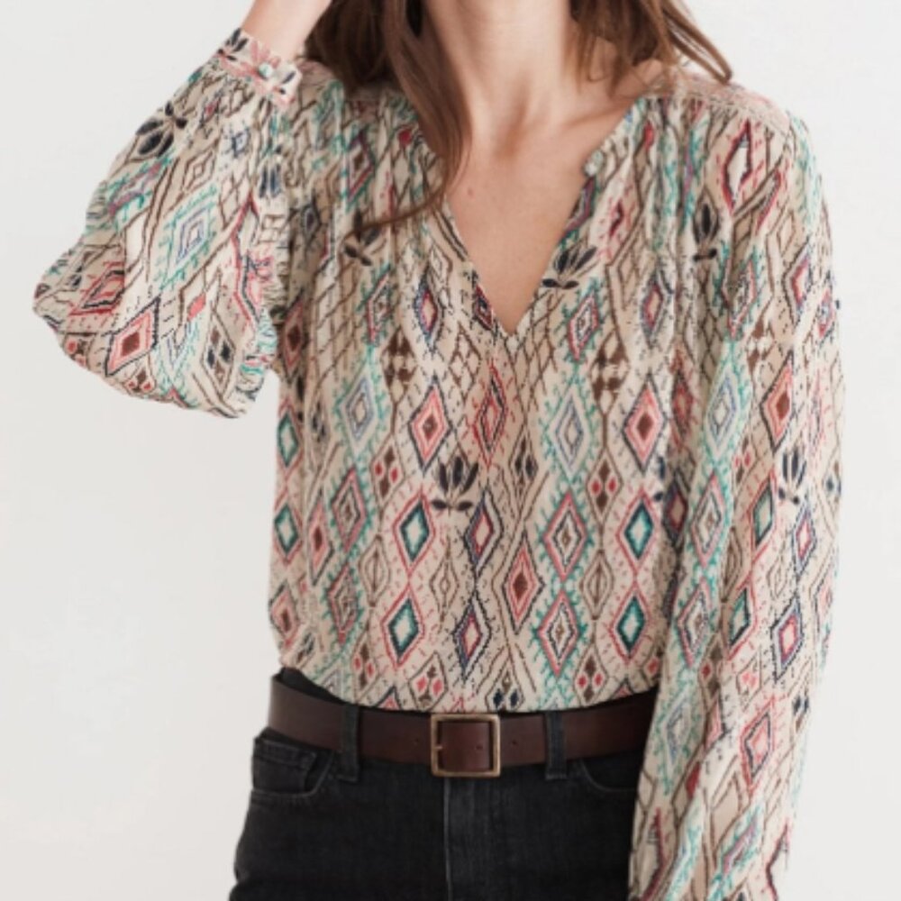 Velvet by Graham and Spencer "Brinn" Aztec Lurex Boho Printed Blouse